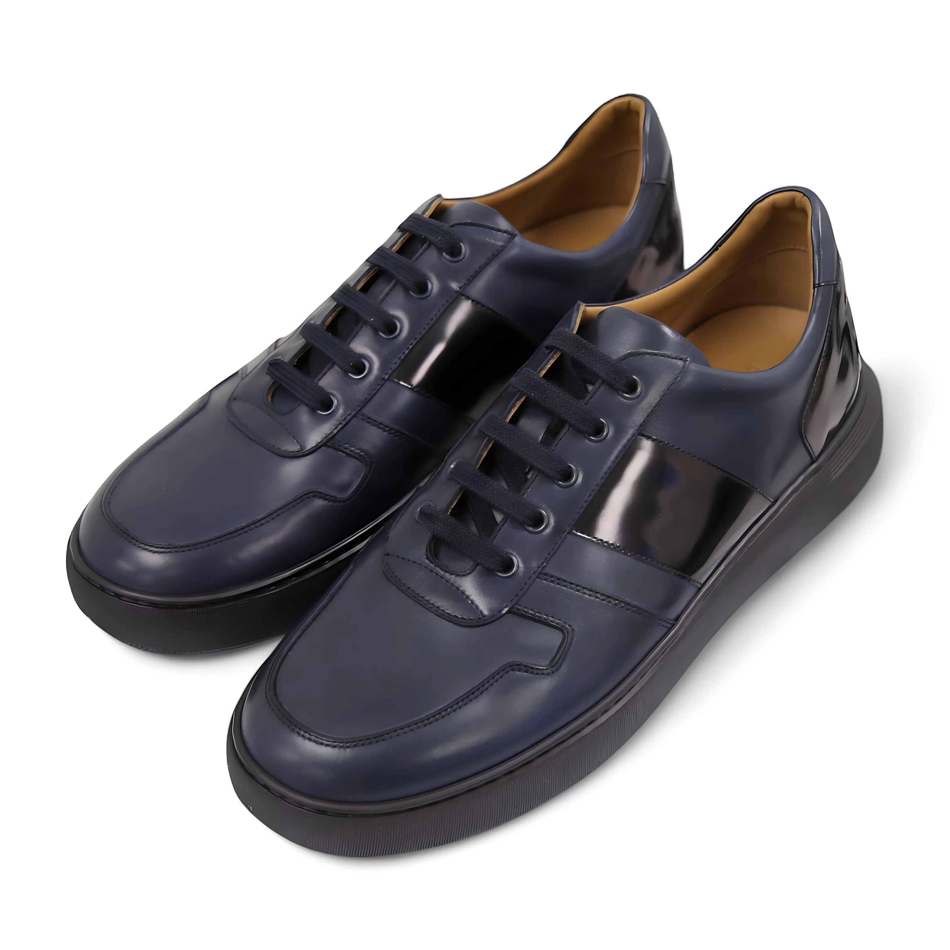 Donatello Duke Men's Shoes Blue & Black Calf-Skin Leather Casual Sneakers (DON1002)