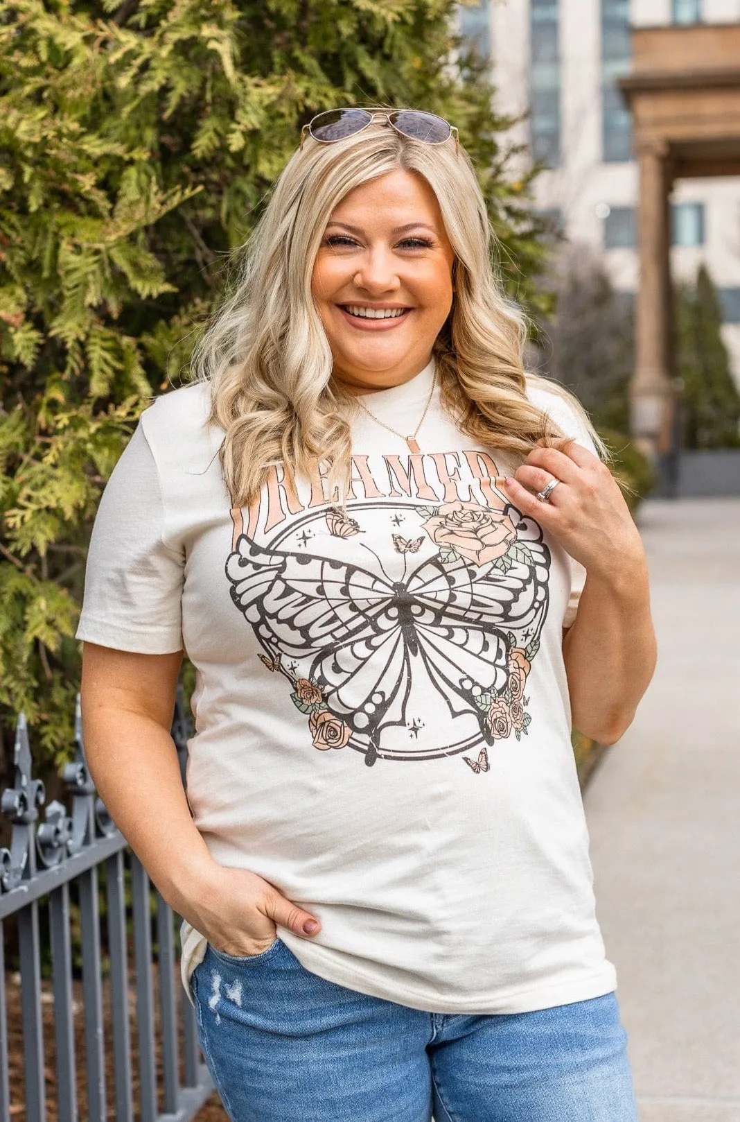 Dreamer Butterfly Graphic Tee- Cream