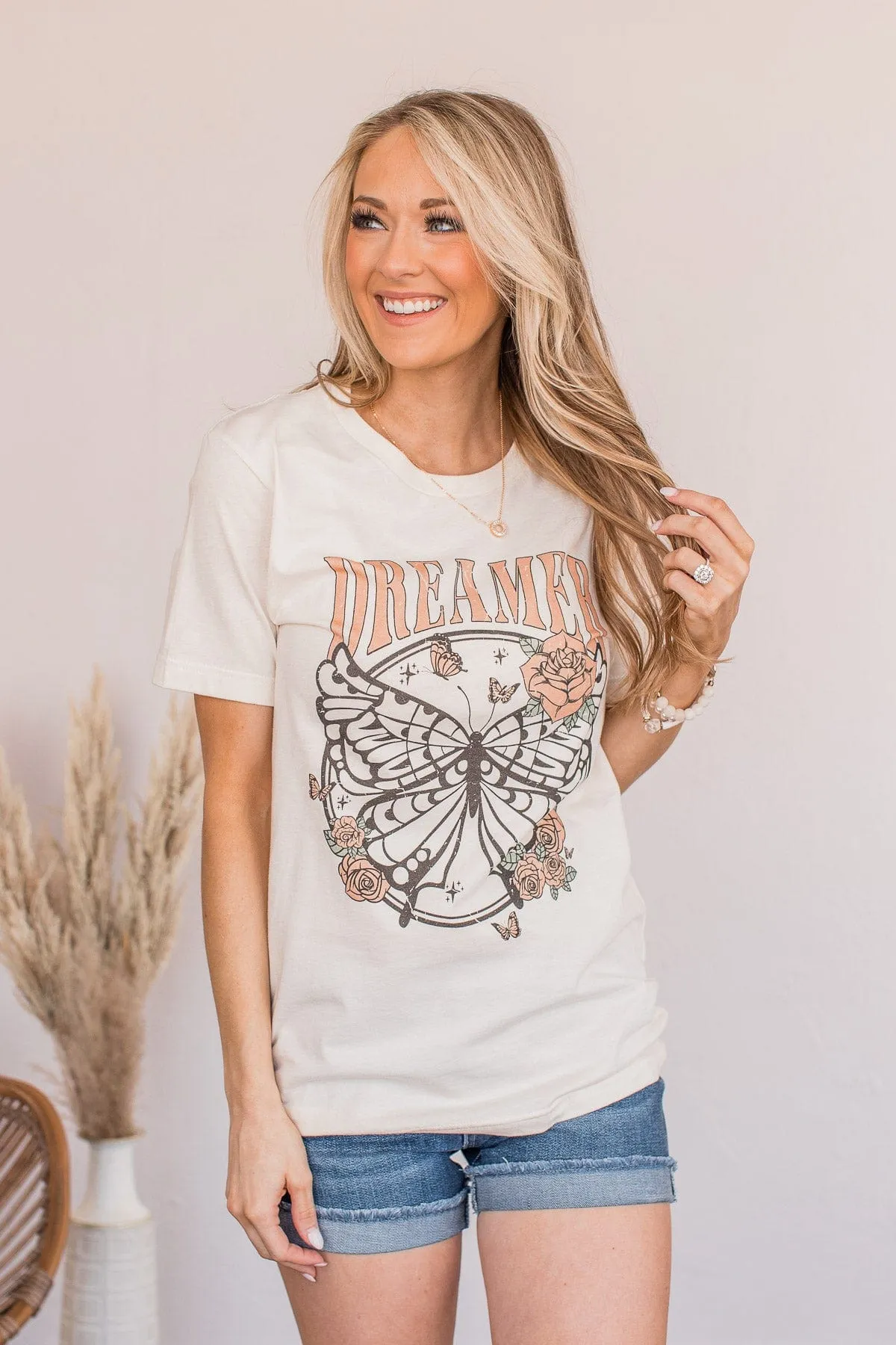 Dreamer Butterfly Graphic Tee- Cream