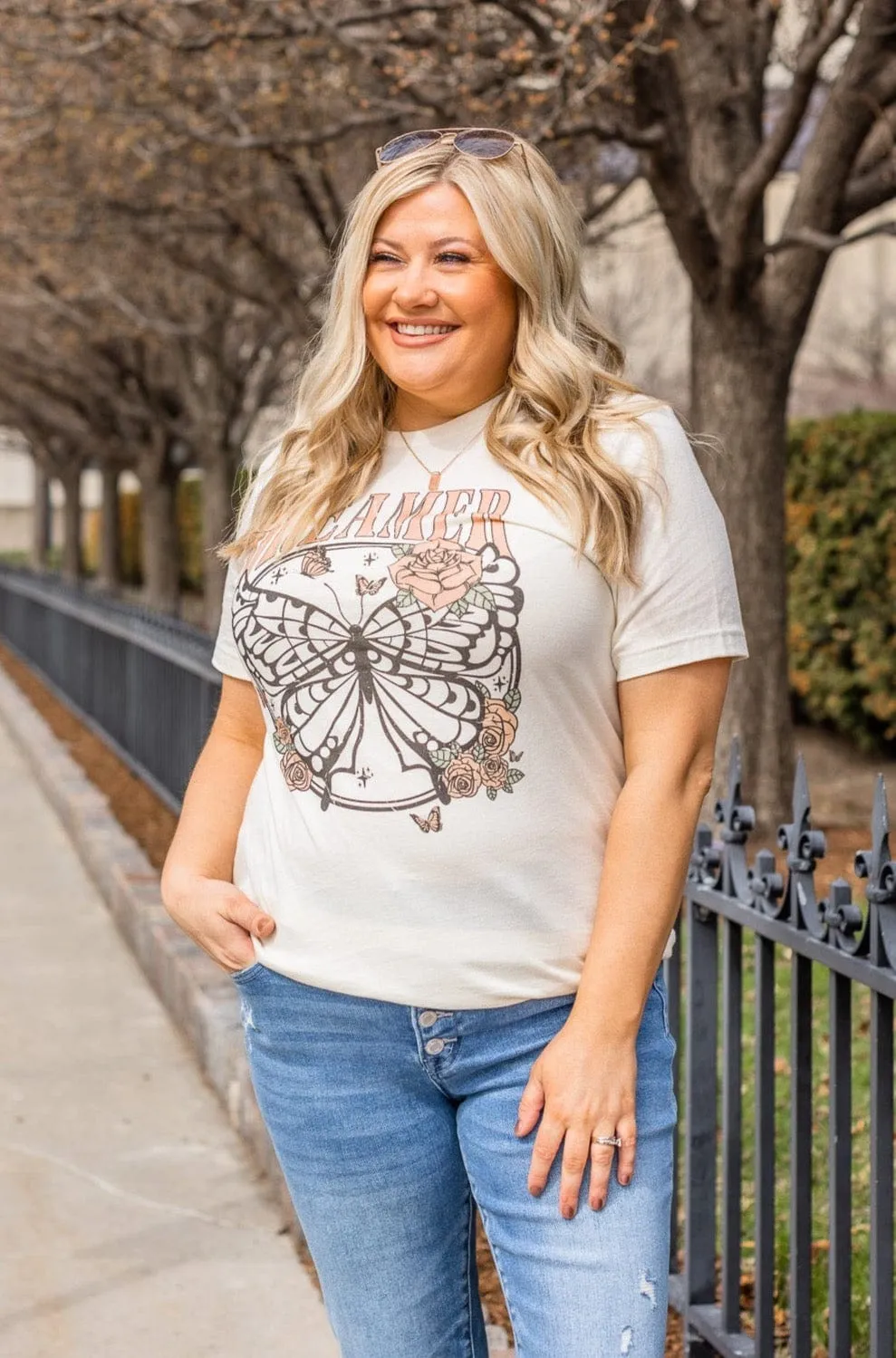 Dreamer Butterfly Graphic Tee- Cream