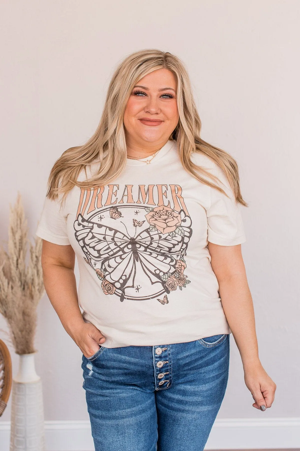 Dreamer Butterfly Graphic Tee- Cream