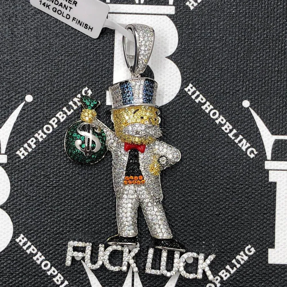 F*** Luck Money Man CZ Hip Hop Bling Bling Pendant