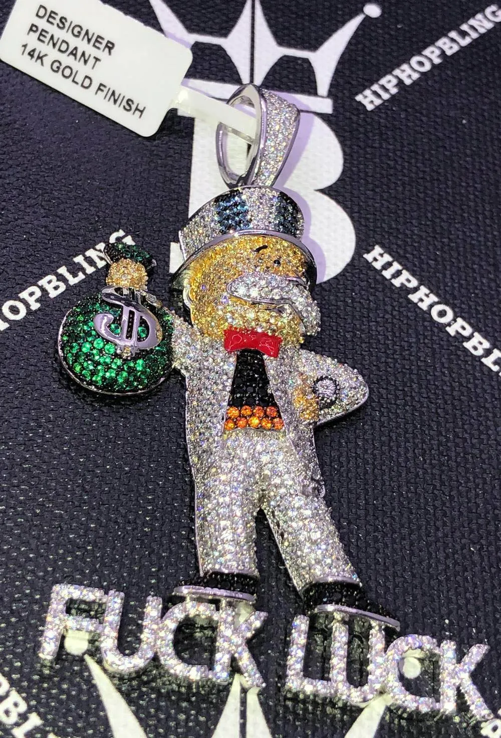 F*** Luck Money Man CZ Hip Hop Bling Bling Pendant