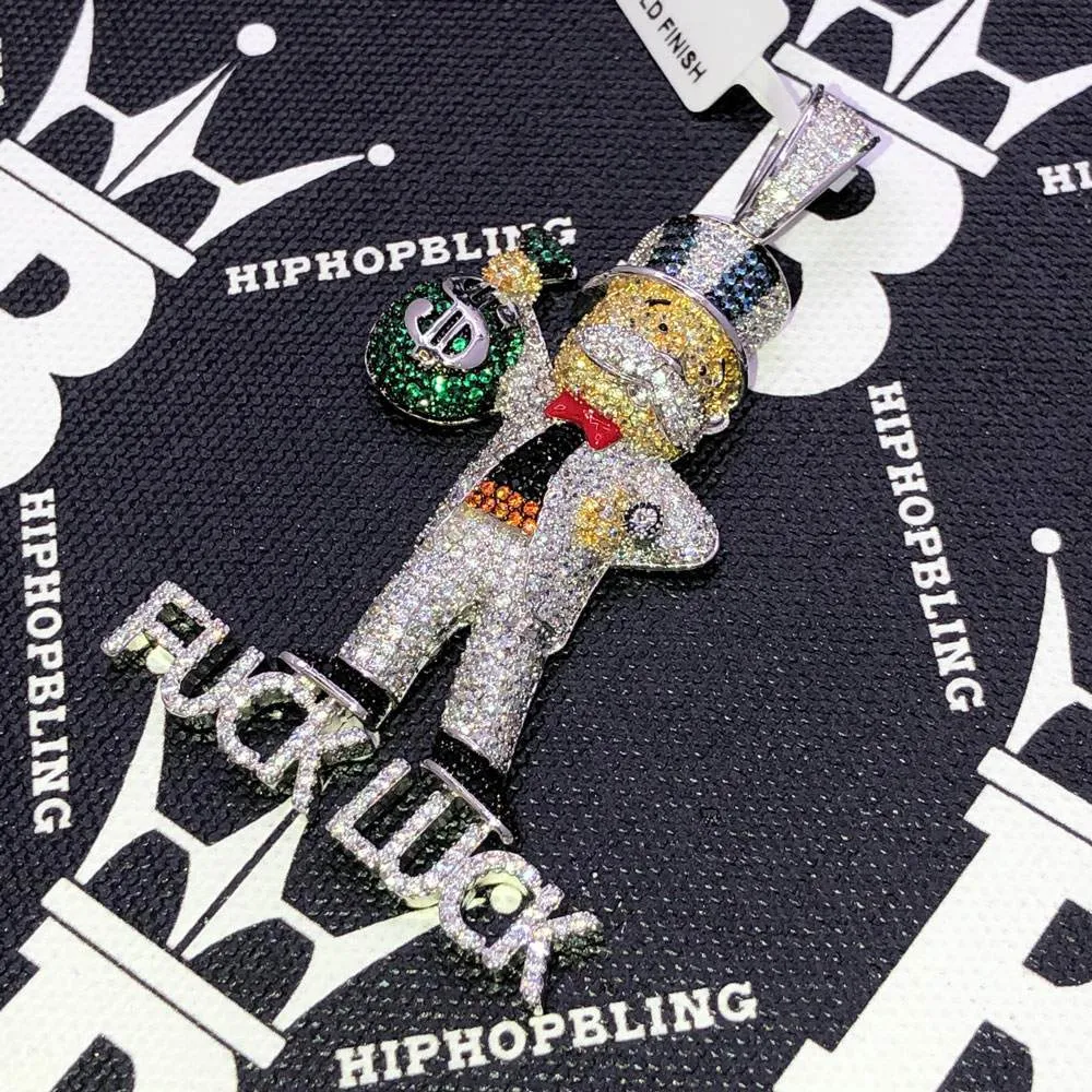 F*** Luck Money Man CZ Hip Hop Bling Bling Pendant