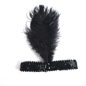 Feather Headband 1920's Flapper Sequin Headpiece Costume Head Band Party Favor Headwear SM6