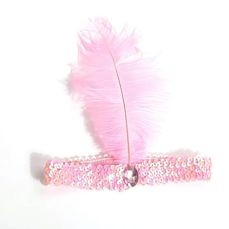 Feather Headband 1920's Flapper Sequin Headpiece Costume Head Band Party Favor Headwear SM6