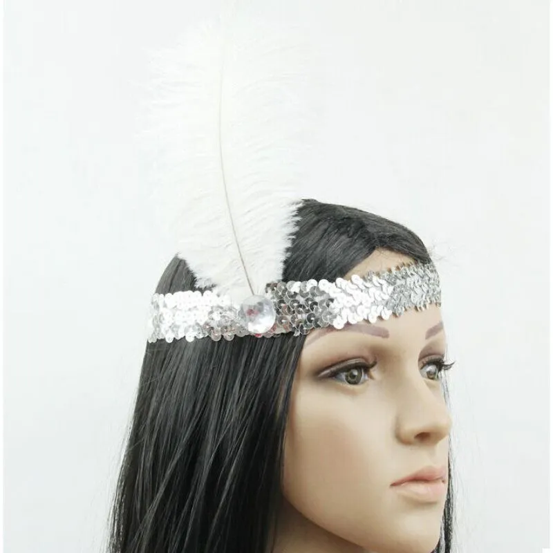 Feather Headband 1920's Flapper Sequin Headpiece Costume Head Band Party Favor Headwear SM6