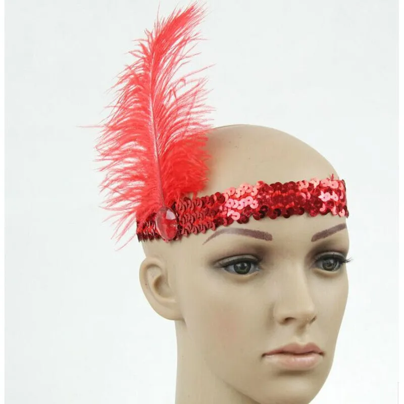 Feather Headband 1920's Flapper Sequin Headpiece Costume Head Band Party Favor Headwear SM6