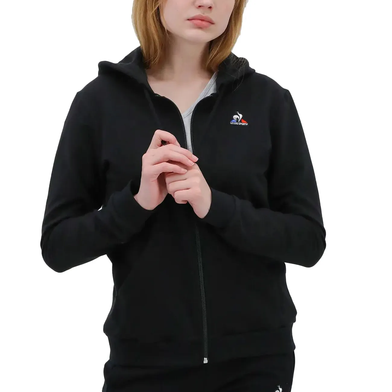 FELPA ESSENTIELS FULL ZIP CON CAPPUCCIO Donna Black