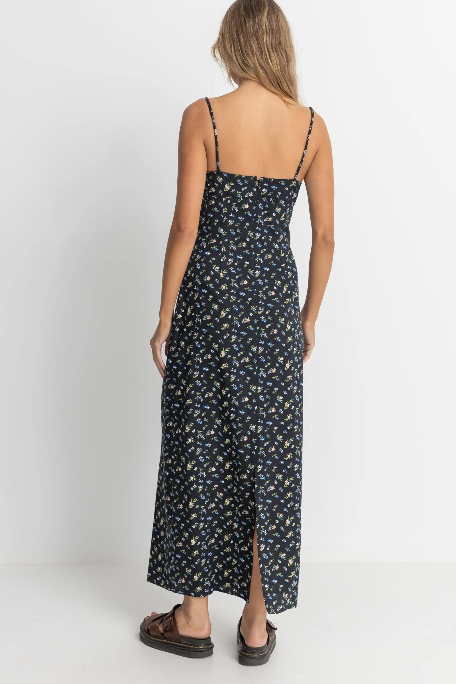 Fleur Floral Gathered Maxi Dress Black