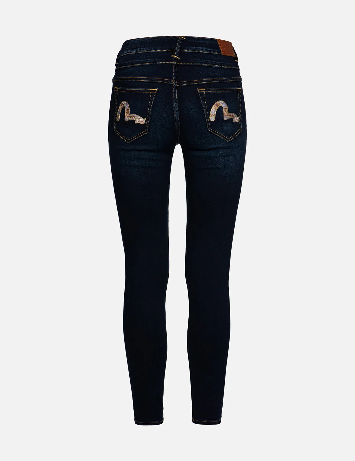 Floral-Pattern Seagull  Embroidery High-Waist Skinny Jeans