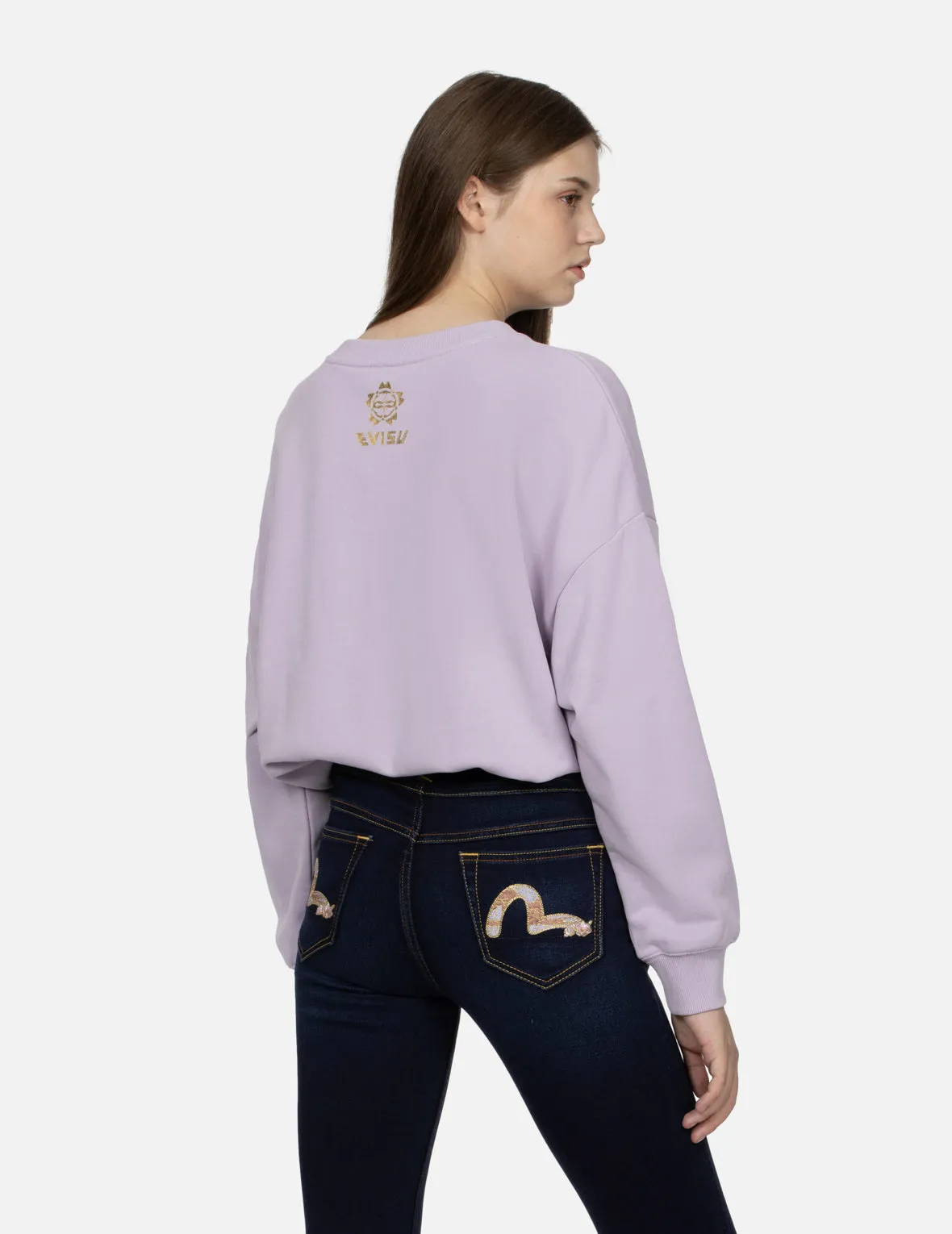 Floral-Pattern Seagull  Embroidery High-Waist Skinny Jeans