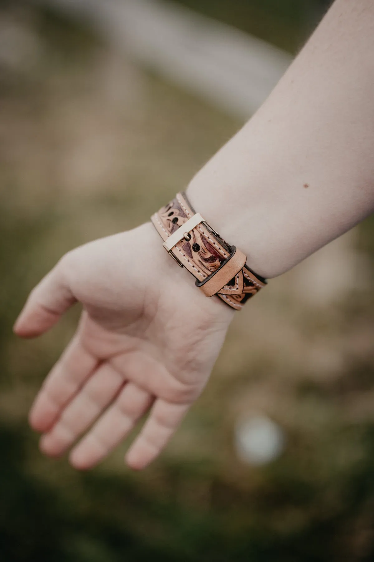 Floral Tooled with Rose Gold Hardware Apple Watch Band by Double J Saddlery