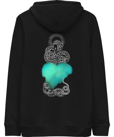 Formula S7 Black Blue Heart Eternal Love Snake Back Graphic Print Unisex Essential Eco Mystical Hoodie