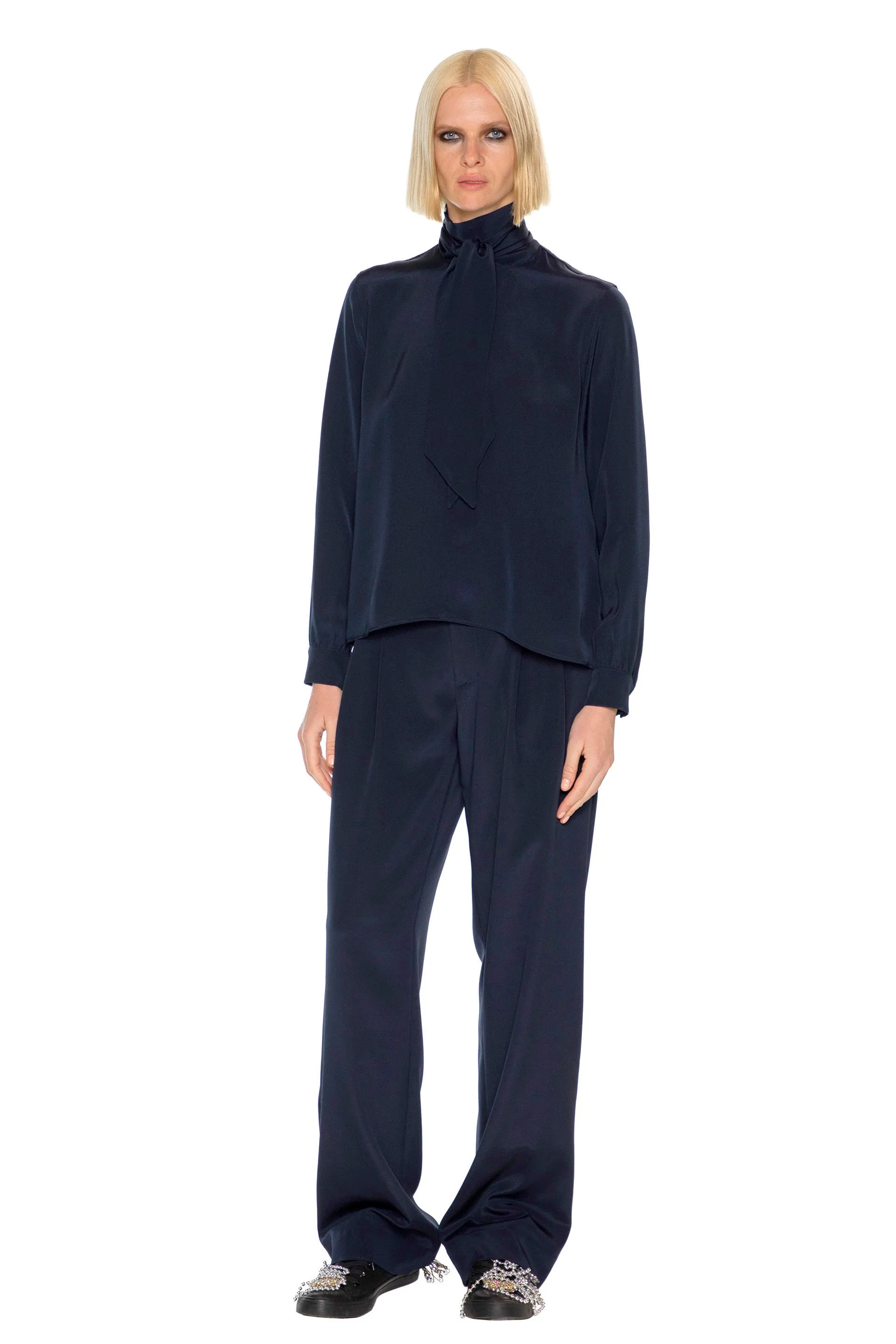 'FRENCH NAVY' SLIM KEITH TIE BLOUSE