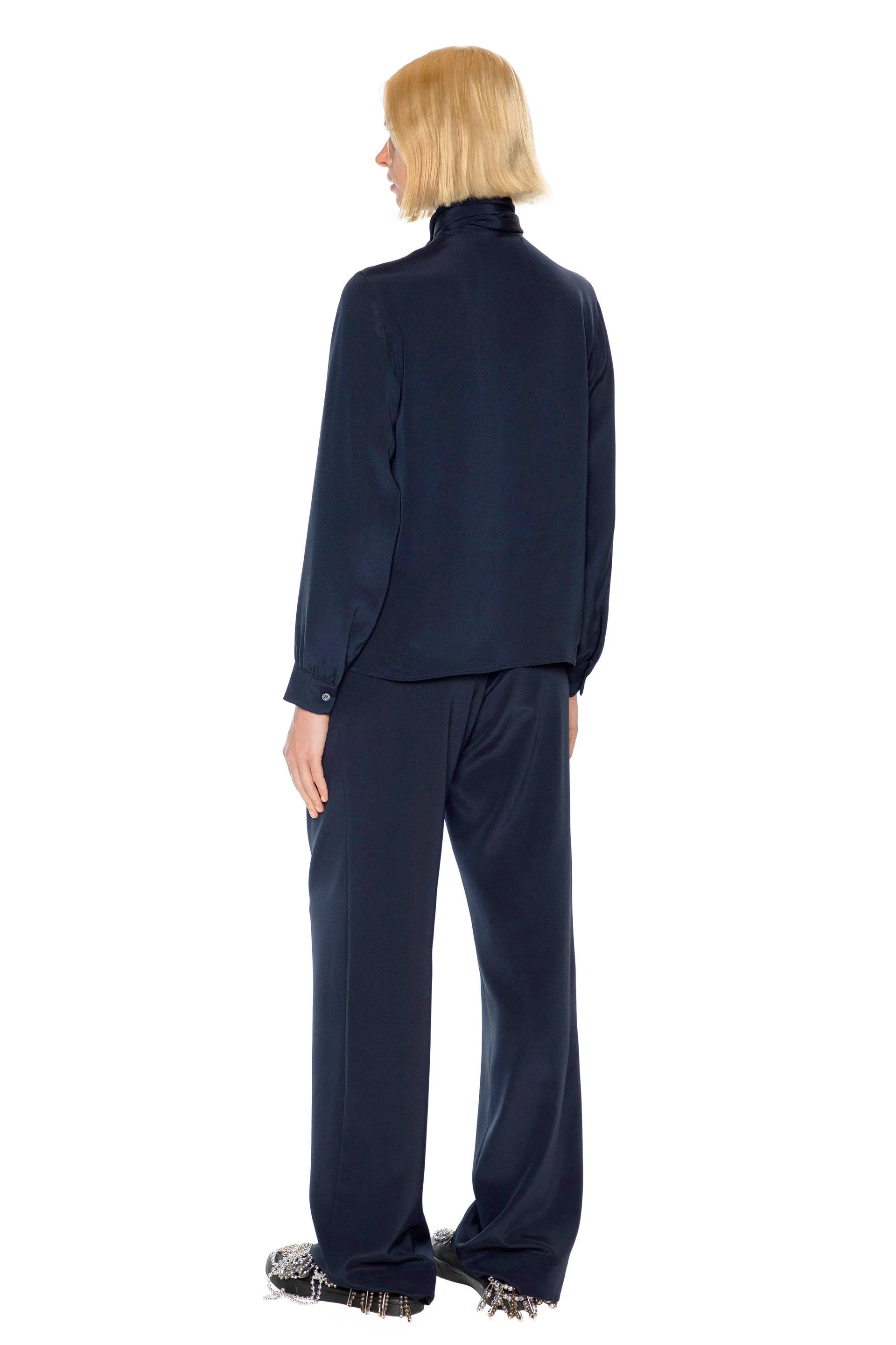 'FRENCH NAVY' SLIM KEITH TIE BLOUSE