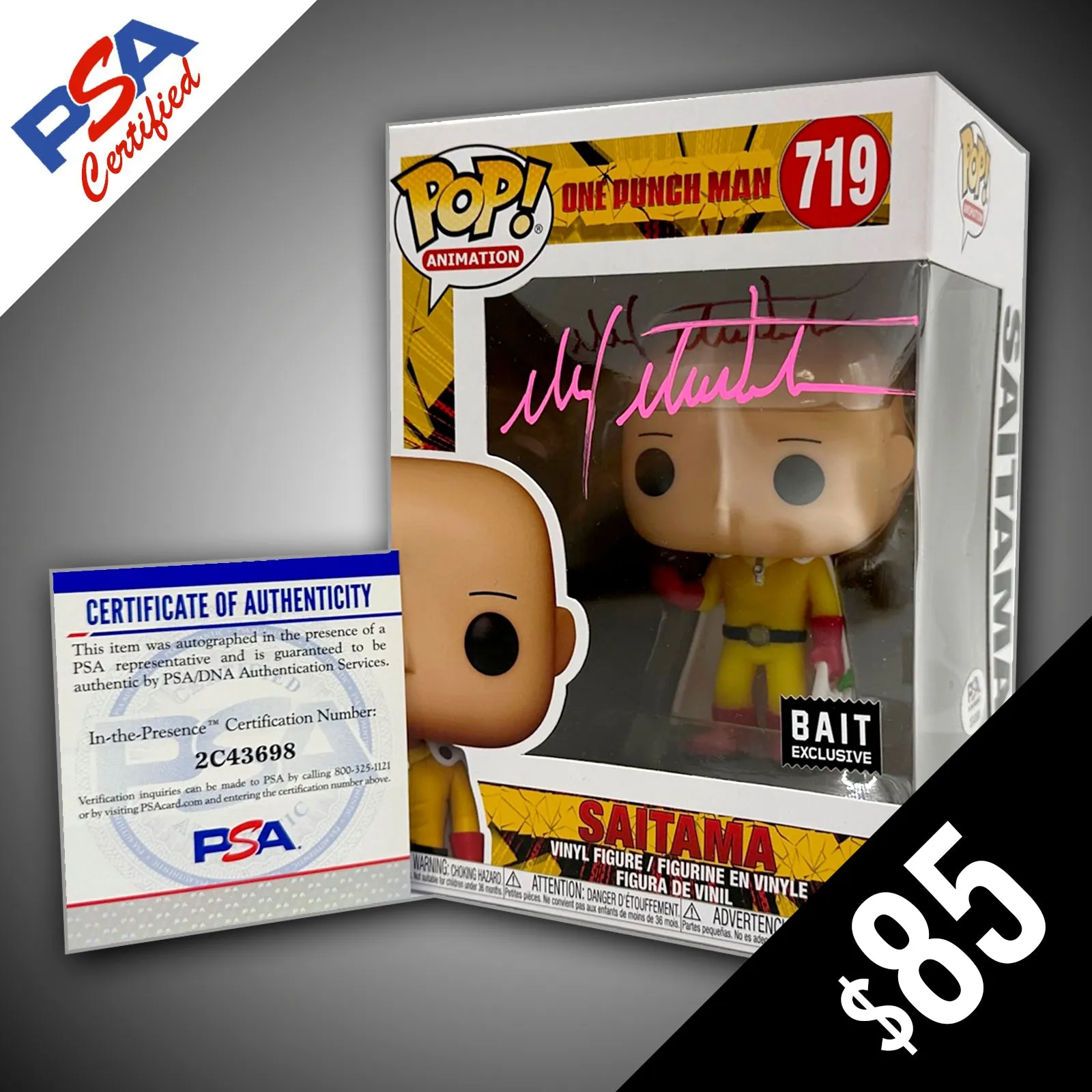 Funko Pop! - One Punch Man: Saitama #719 SIGNED by Max Mittleman (PSA Certified)