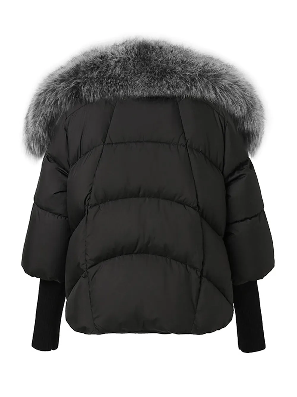 Fur Trim Puffer Jacket in Black & Gray