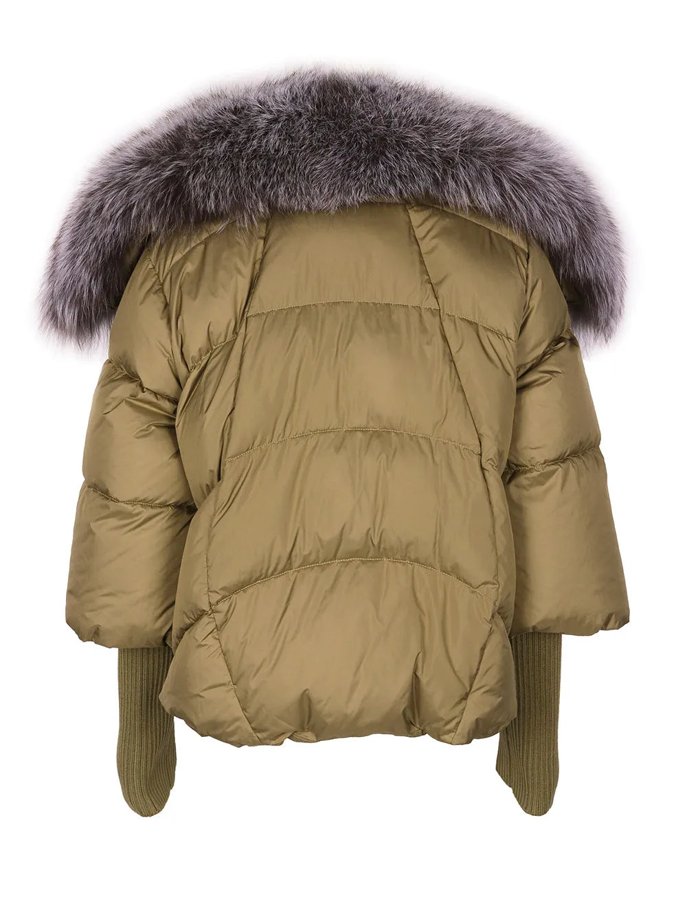 Fur Trim Puffer Jacket in Khaki & Gray