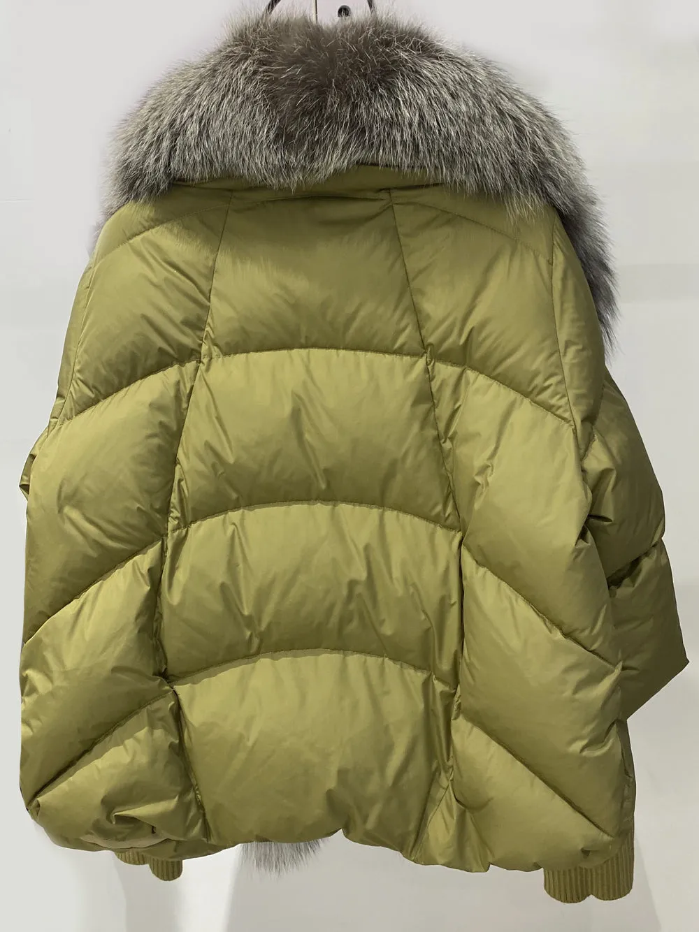 Fur Trim Puffer Jacket in Khaki & Gray