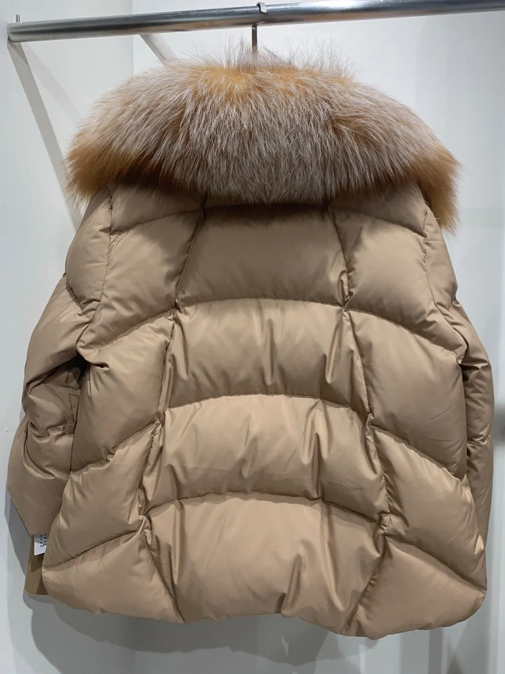 Fur Trim Puffer Jacket in Tan