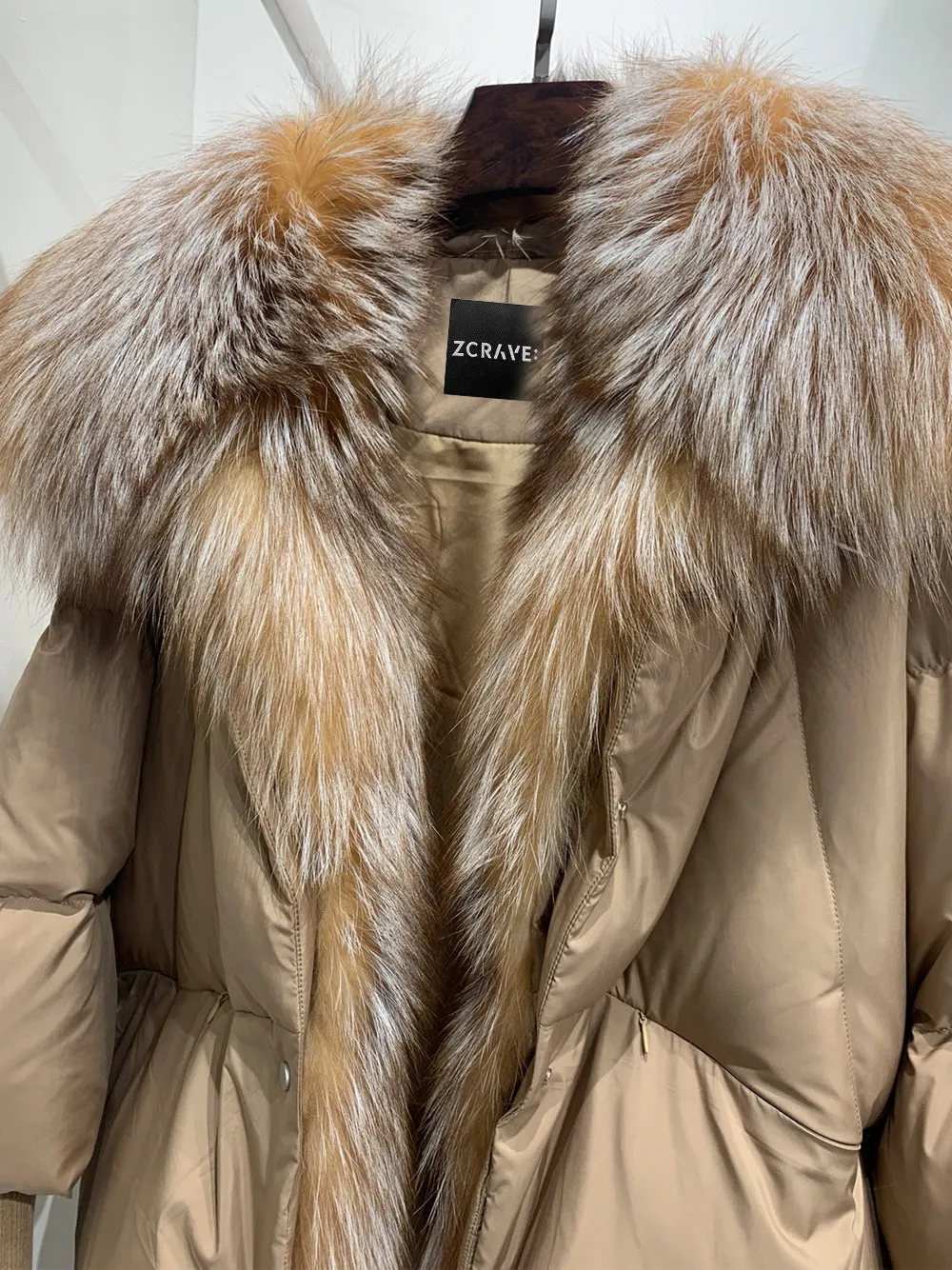 Fur Trim Puffer Jacket in Tan