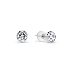 G27W1001B-026 GEMODA “Cecily” 1ctw Moissanite Bezel Set Stud Earrings in 18K White Gold (0.5ct each) 