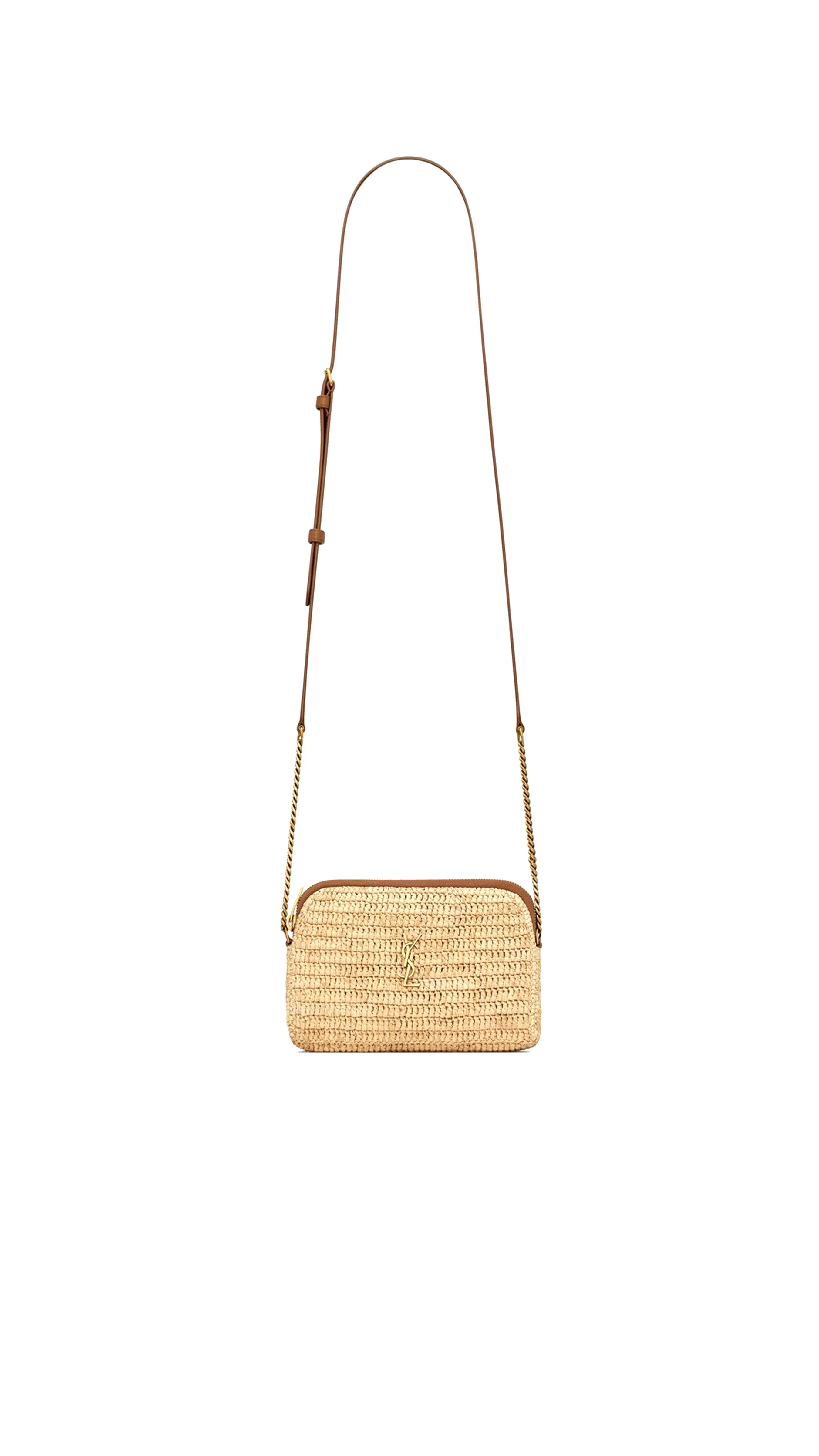 Gaby Zipped Pouch in Raffia and Vegetable-tanned Leather - Natural