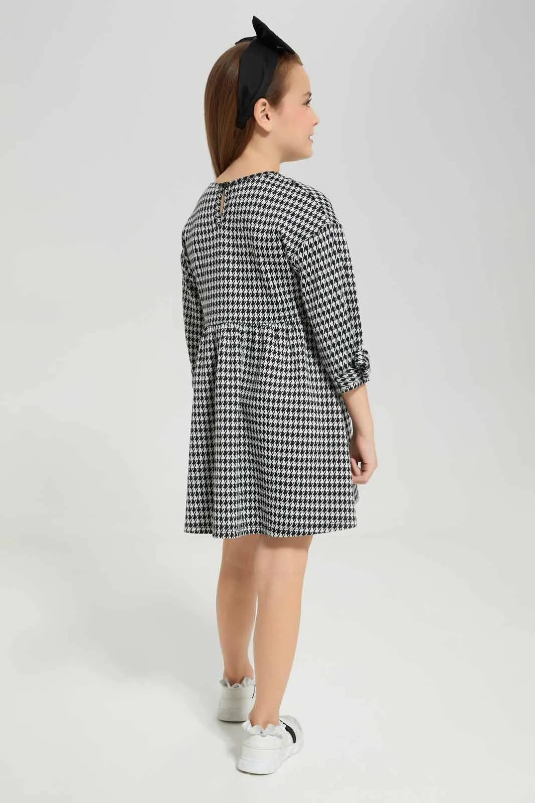 Girls Black And White Houndstooth Dress