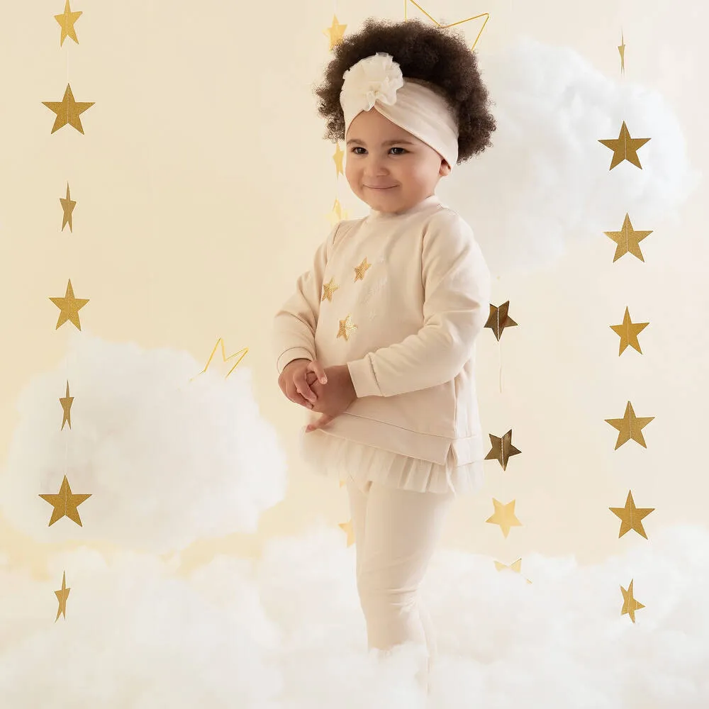 Girls Gold Cotton Jersey Star Tracksuit