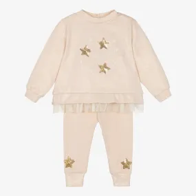 Girls Gold Cotton Jersey Star Tracksuit