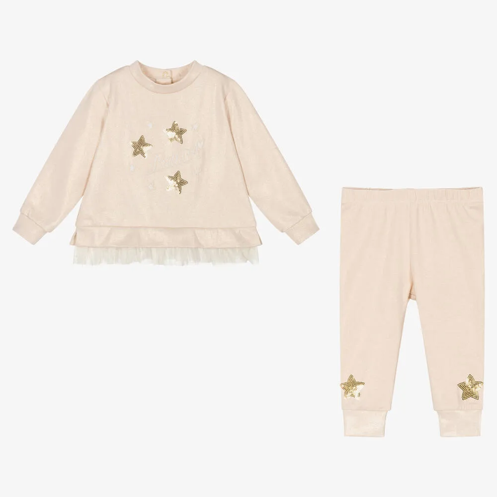 Girls Gold Cotton Jersey Star Tracksuit