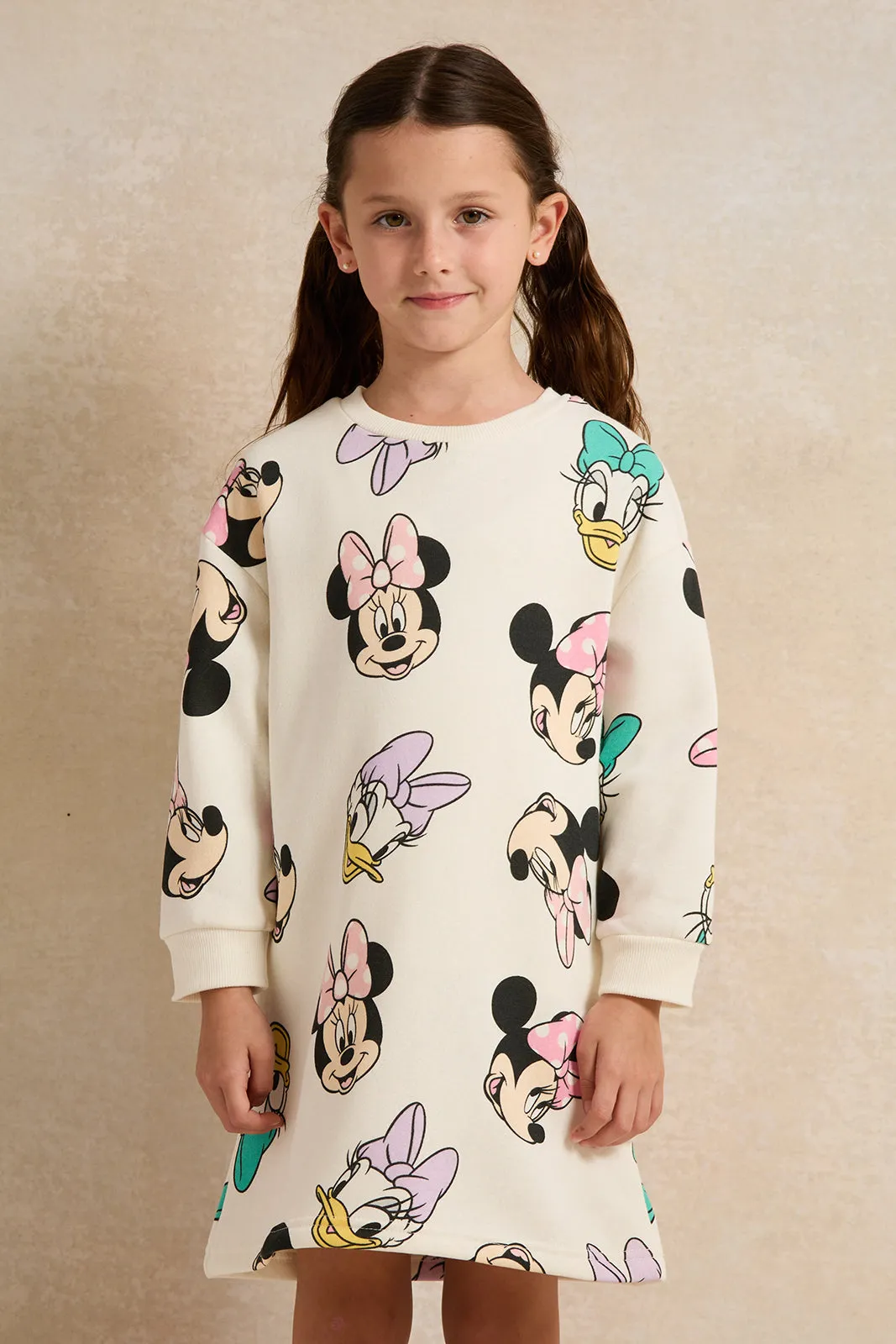 Girls White Minnie And Daisy Sweatshirt Dress