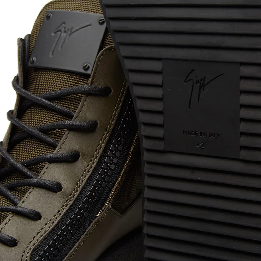 Giuseppe Zanotti Ballistic Double Zip Mid SneakerMilitary Green