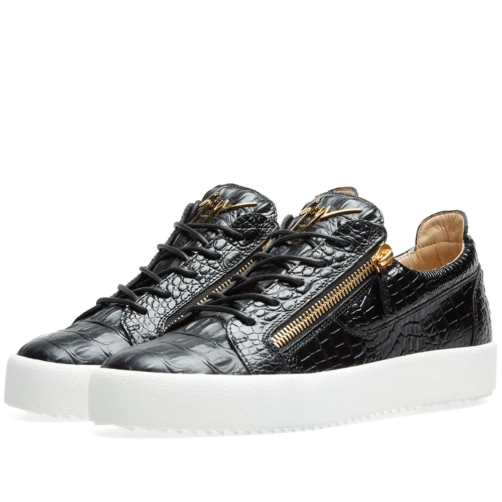 Giuseppe Zanotti Double Zip Low Croc SneakerBlack & Gold