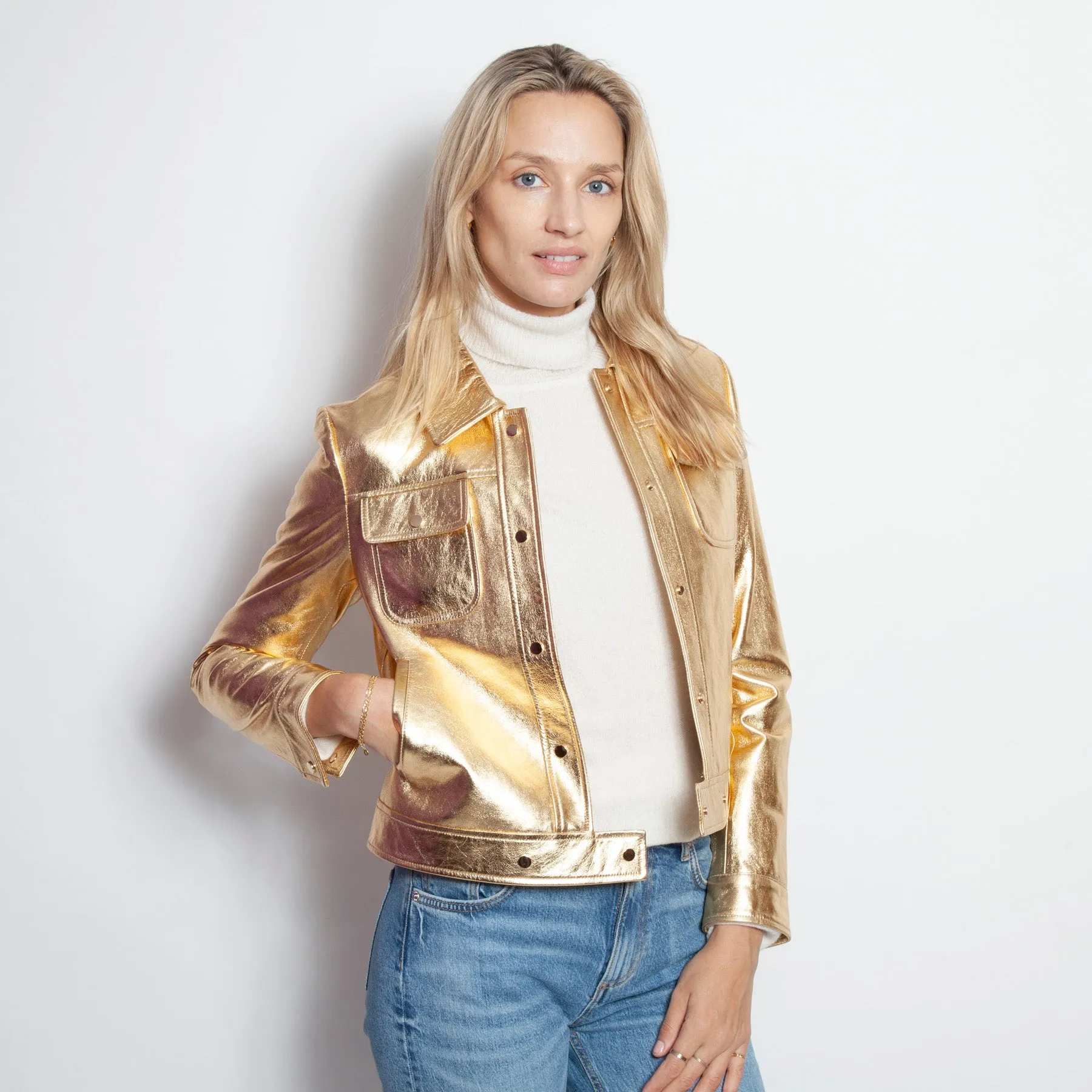 Gold Metallic Nappa Jean Jacket