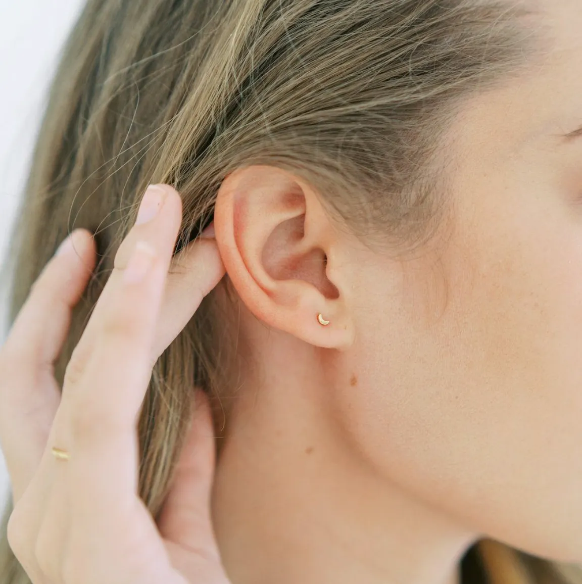 Gold Mini Moon Stud Earrings