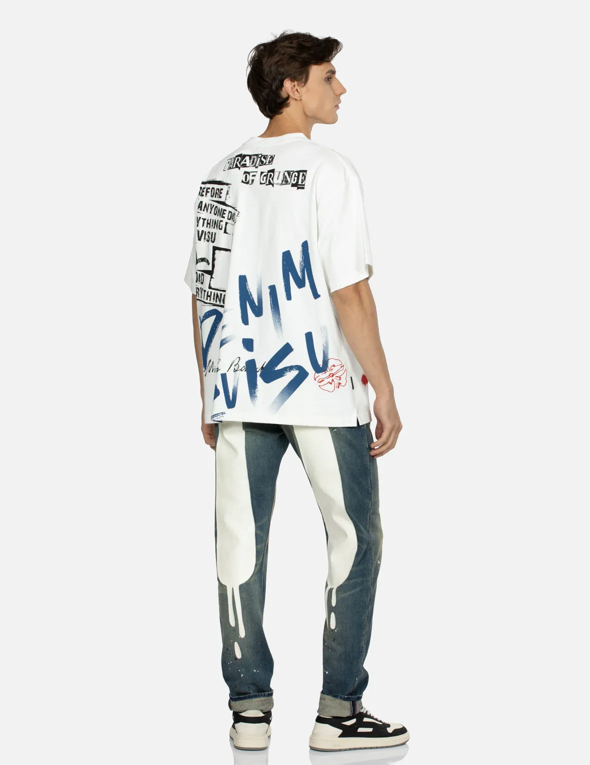 Graffiti Seagull and Text Print Loose Fit T-shirt