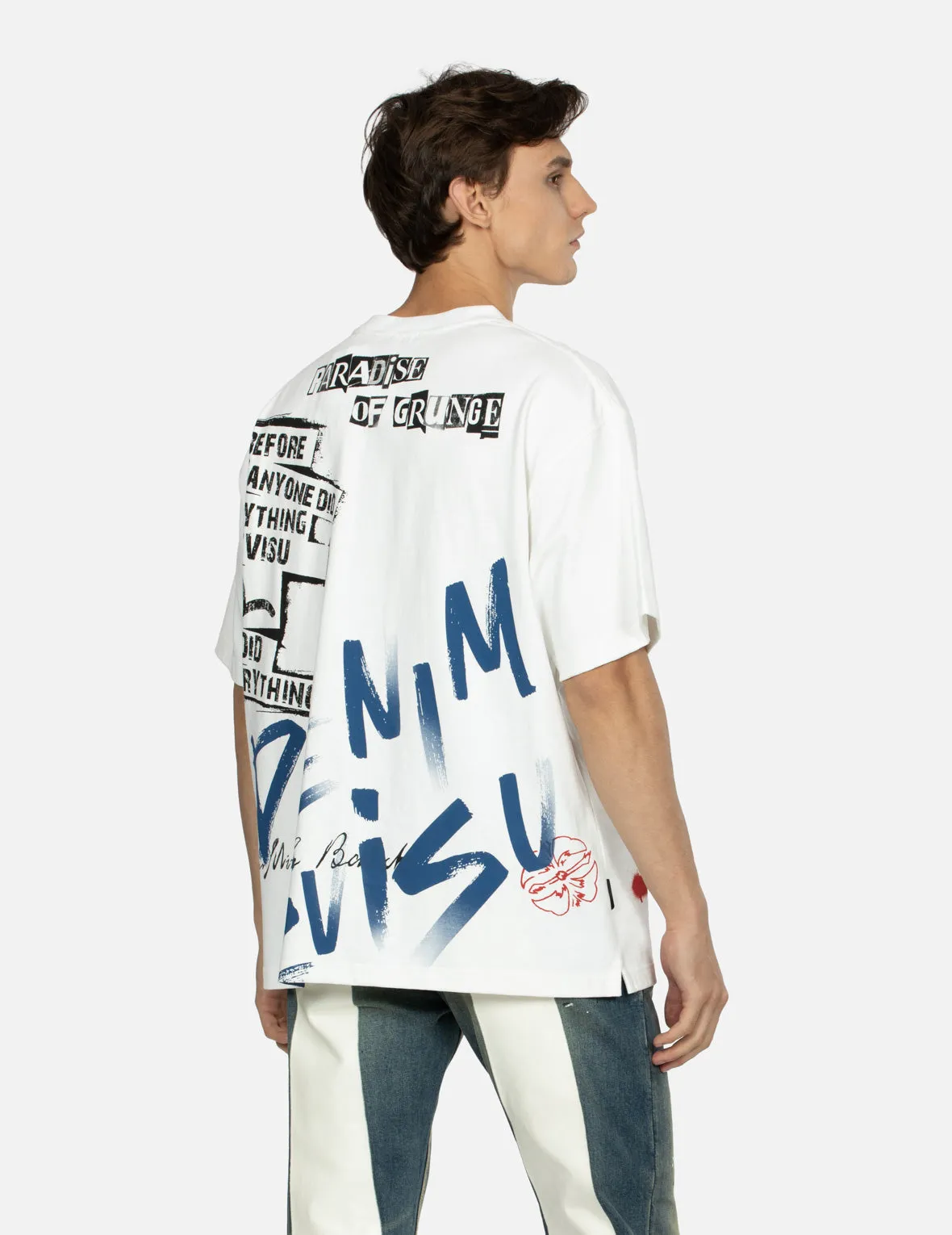 Graffiti Seagull and Text Print Loose Fit T-shirt