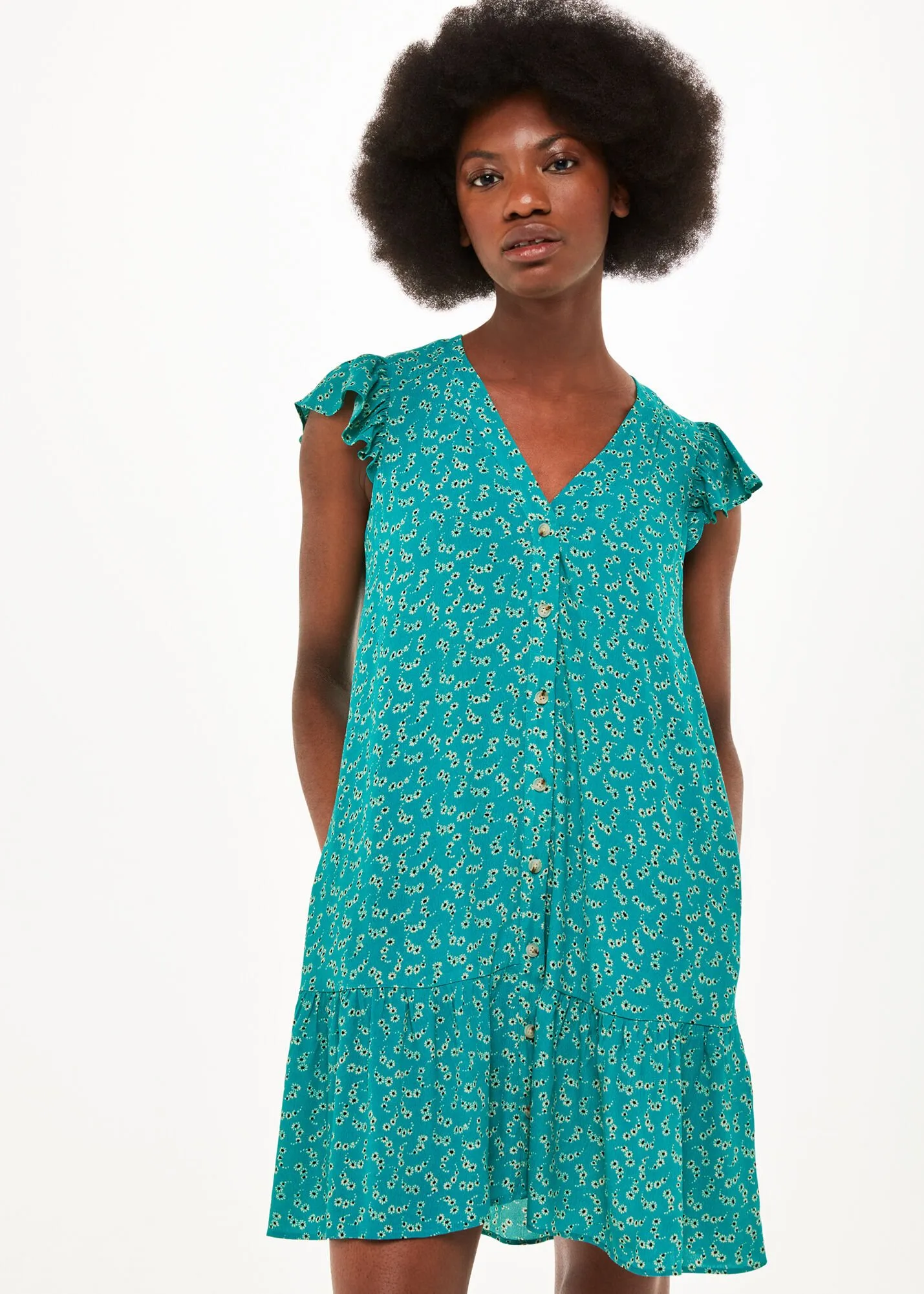 Green Petite Floral Crescent Flippy Dress