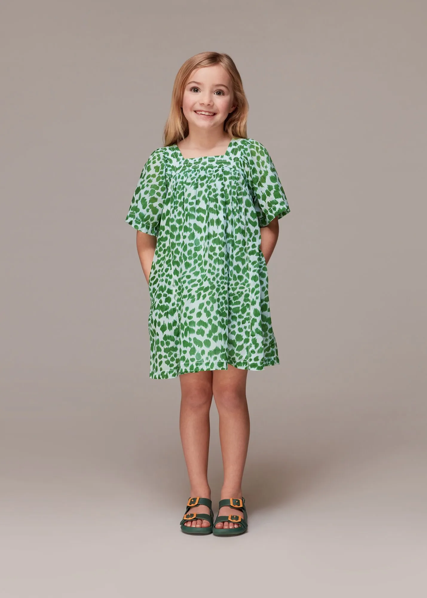 Green Smooth Leopard Trapeze Dress