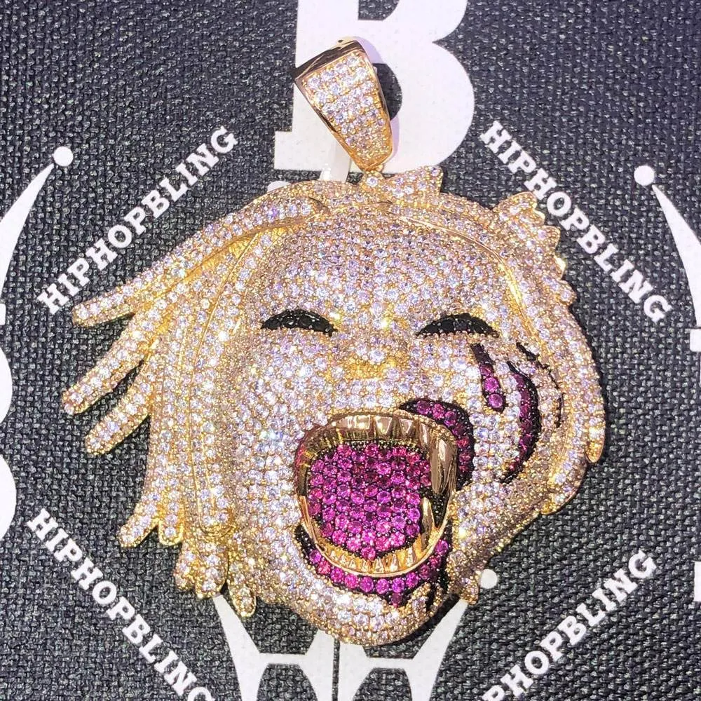 Half Man Half Beast CZ Hip Hop Bling Bling Pendant