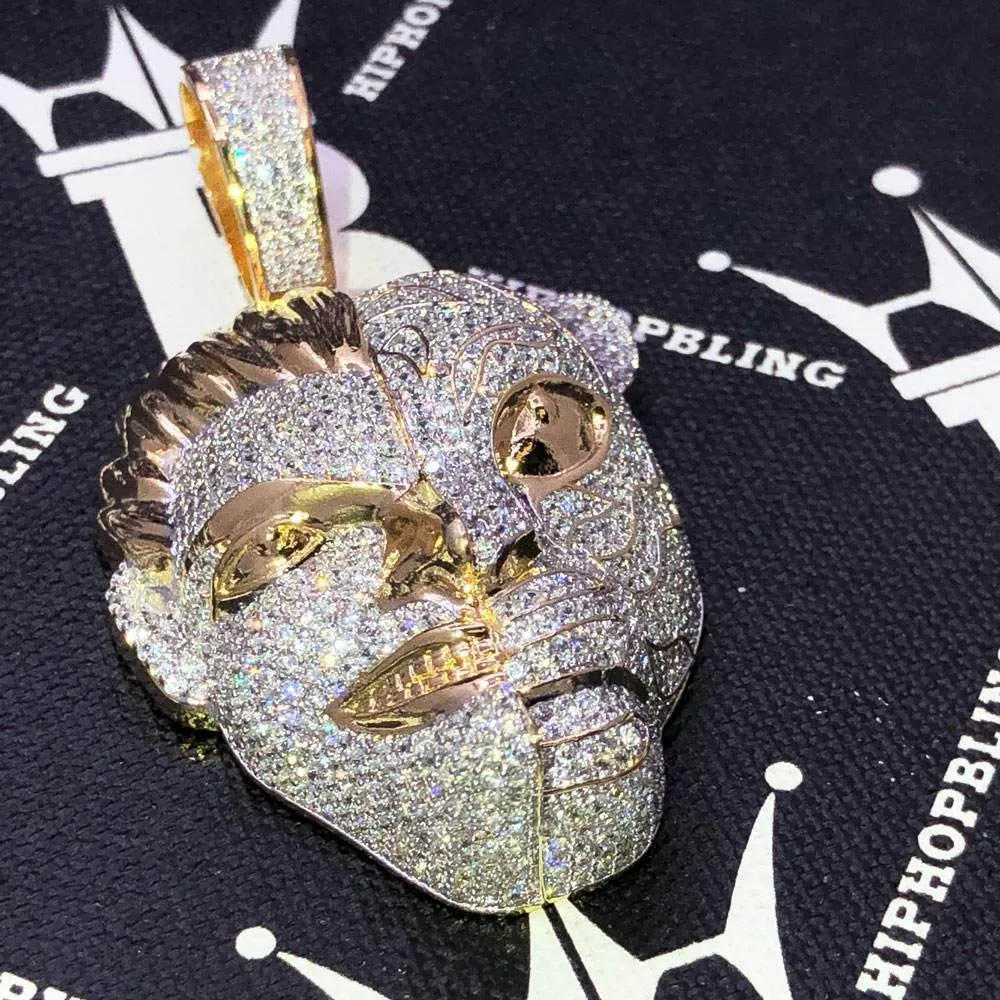 Half Man Half Tiger CZ Hip Hop Bling Bling Pendant