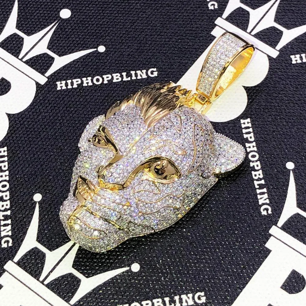 Half Man Half Tiger CZ Hip Hop Bling Bling Pendant