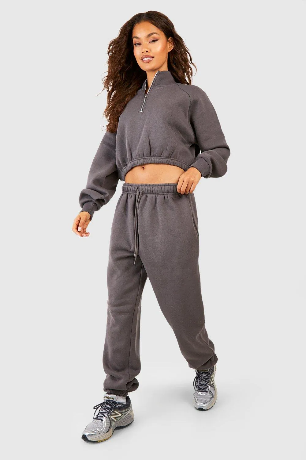 Half Zip Boxy Sweatshirt And Jogger Tracksuit