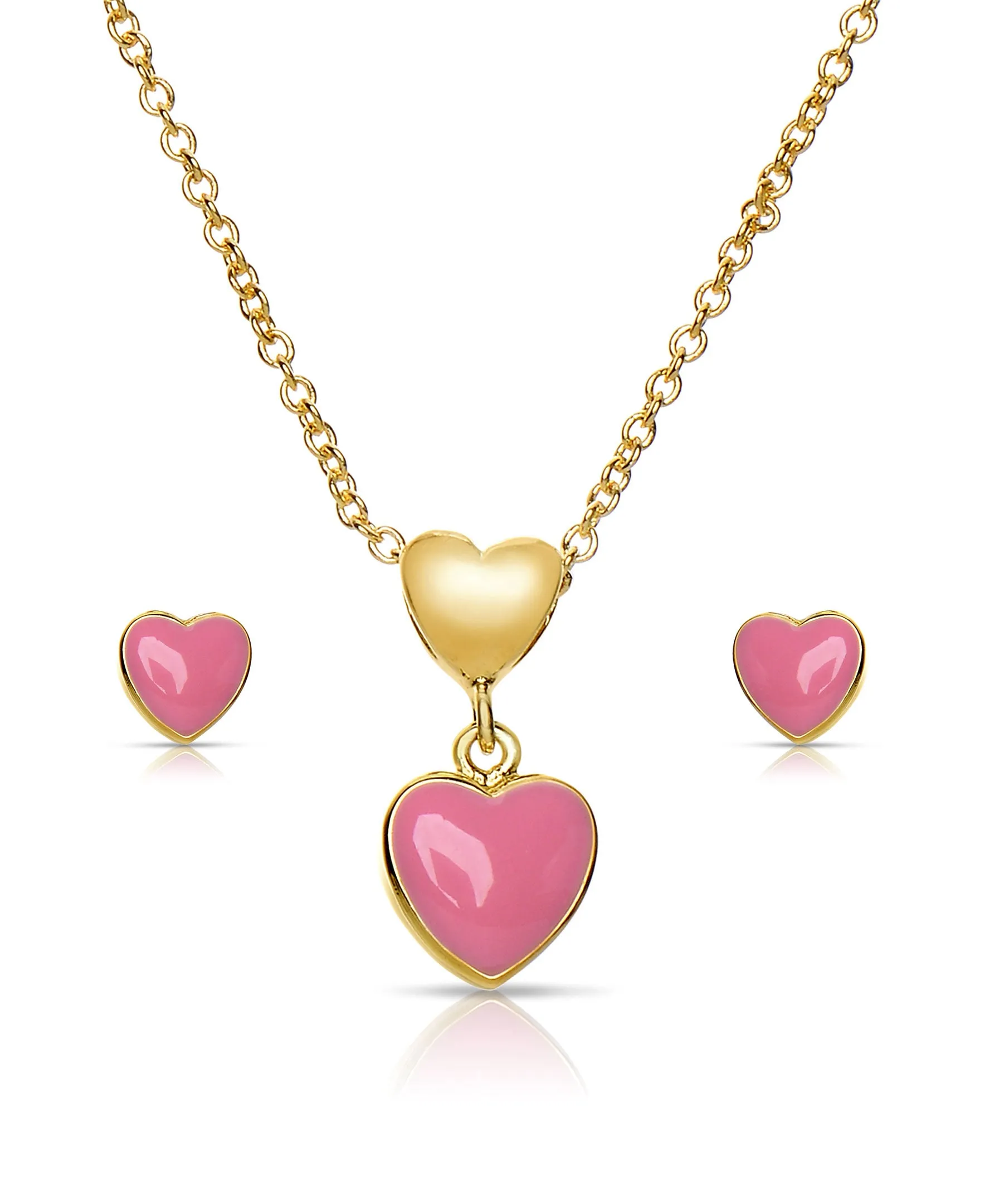 Heart Pendant and Stud Earrings Set (Pink)