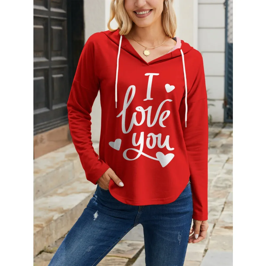 I LOVE YOU Drawstring Long Sleeve Hoodie