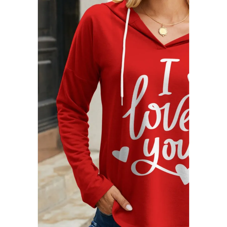 I LOVE YOU Drawstring Long Sleeve Hoodie