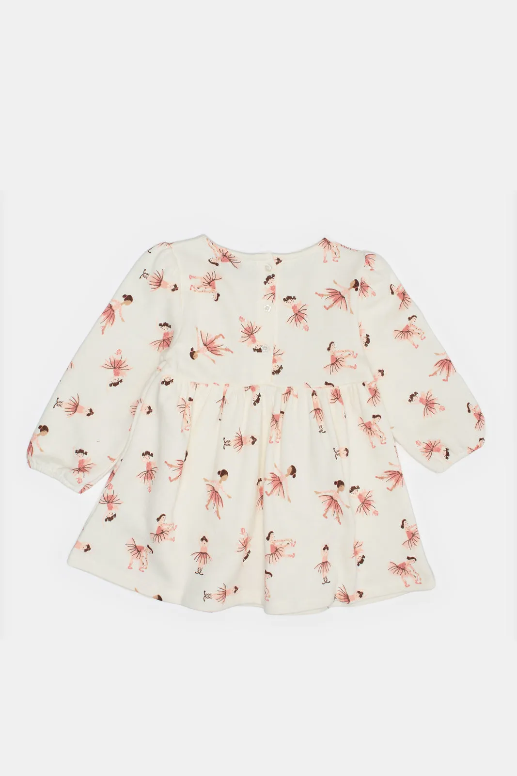 Infant Girls Ivory Ballerina Printed Sweat Dress