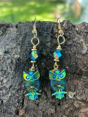 Iridescent Owl Earrings